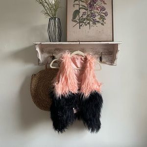 Pink and black faux fur vest